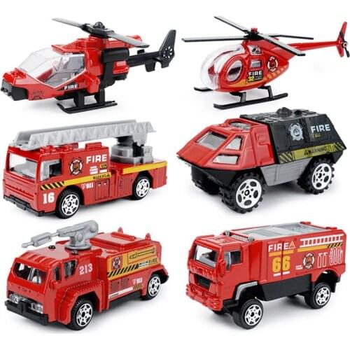 Firefighter Fire Fighting Truck Vehicle Engine Helicopter Control Operator Protection Fireman for Kids Toy as Gift (6PCS/Set)