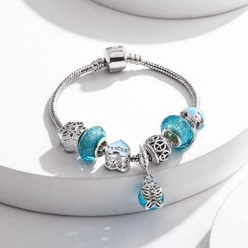 Simple Blue Crystal Elegant Butterfly Creative Fashion Bracelet Korea New Sweet And Cute Retro Simple Hand Jewelry Female