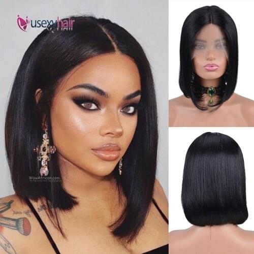 Straight T-Part Lace Closure Bob Wig Human Hair 180% Density Brazilian Remy Pre Plucked with Baby Hair Bob Wig for Black Woman