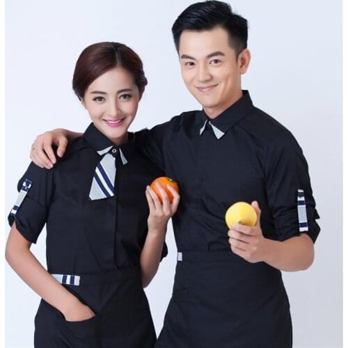 Hotel Workwear Long Sleeve Restaurant Bar Wairess Uniform Cafe Catering Fast Food Shop Hot Pot Waiter Men Fashion Shirts H2376