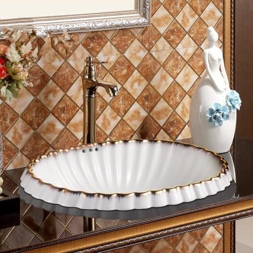 Seashell Europe Vintage Style Ceramic Art Basin Sink Counter Top Wash Basin Bathroom Sinks vanities taichung wash basin