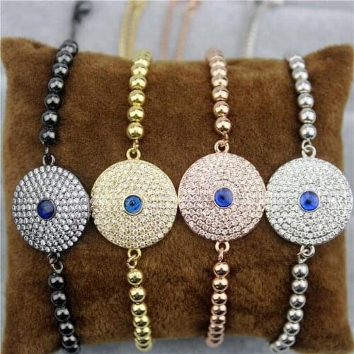 Adjustable 10pcs/lot Fashion cz bracelet,delicate cz eye charm, copper bead chain bracelet,micro zircon pave charm