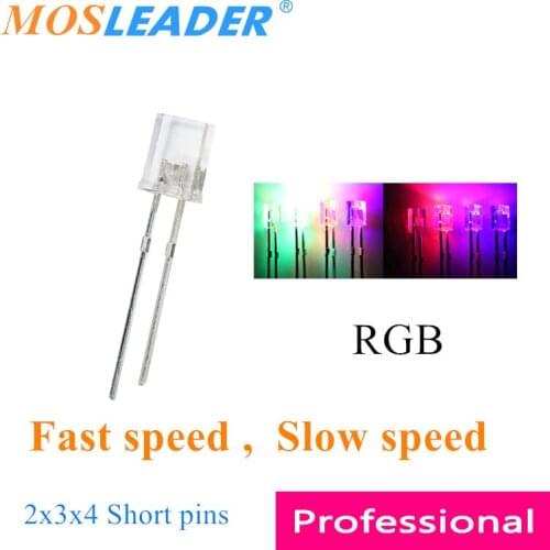 Mosleader 1000pcs 2*3*4 234 LED RGB Flash Fast speed Slow speed 2x3x4 Short pins Red Green Blue 2 Pins Square led Transparent