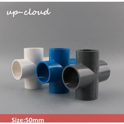 1pcs UP-CLOUD 50mm PVC Pipe Cross Connector Garden Irrigation System Parts 1.5 inch Water Tube 4 Way Adapter Aquarium Supplies