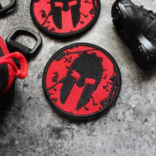 Spartan Armor Warrior Helmet Patch Full Embroidery Velcro Tactical Chapter DIY Badge Pack Devil Clothes Sticker With Loop Hook