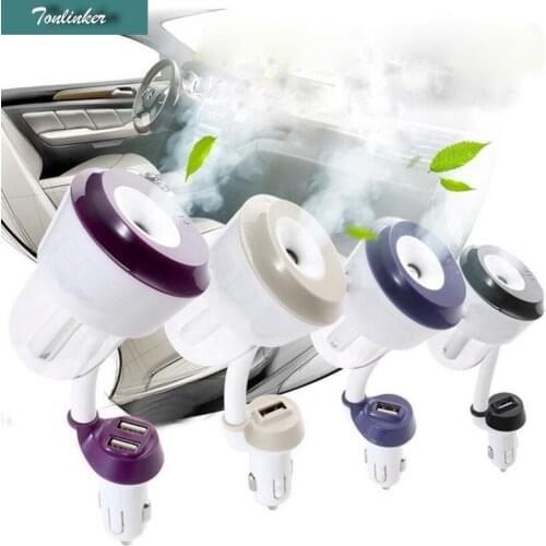 Tonlinker 1pcs Car Humidifier Air Purifier Freshener 50ML Essential Oil Diffuser DC 12V Mist Maker Fogger with USB Hub Charger
