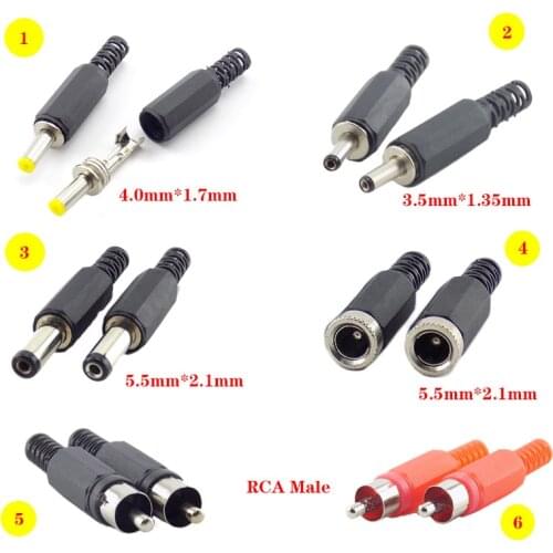 DC Plug Male Female RCA Adaptor Terminals DIY Wire Cable Electrical Socket Outlet Power Adapter 4.0mm 5.5mm Jack Connector 5pcs