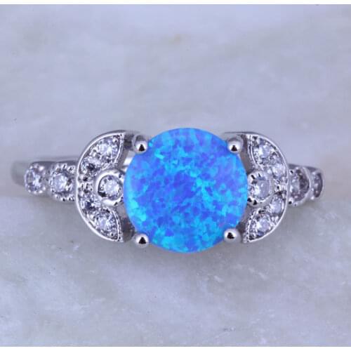 Love Monologue Lovely Blue Fire Fire Opal & Cubic Zirconia Silver Color Rings J0517