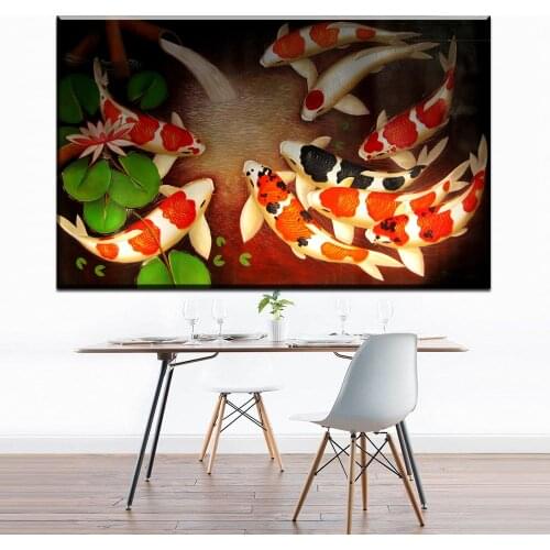 XX685 Koi Fish Wall Art Chinese Painting Wall Art on Canvas Home Decor Modern Wall Picture for Living Room