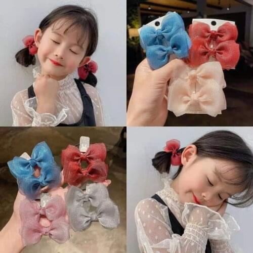 1pair Princess Cute Girls Western Style Two Clip Fairy Pearl Yarn Baby Mini Bow Hairpin Beautiful Side Clip Hair Accessories