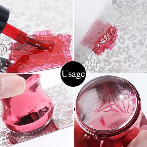 Mirror Nail Stamper Clear Silicone Head Manicure Scraper Polish Transfer Template Kits with Cap Nail Art Stamping Plate
