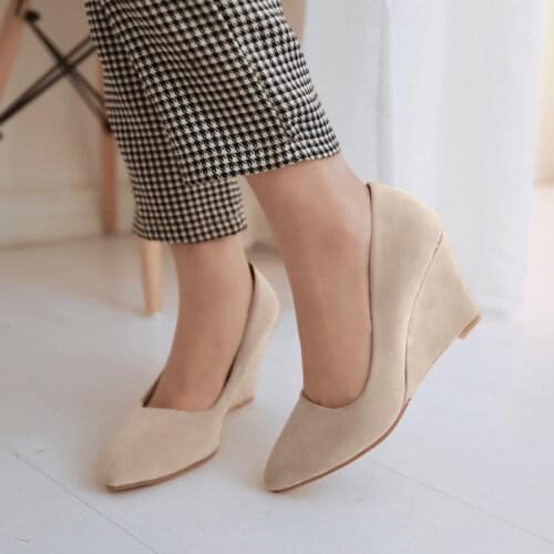 Ochanmeb Size 33-43 Women Soft Faux Suede Leather Wedges Heels Shoes Woman Black Red Pink Green Nude High Heels Office Pumps New