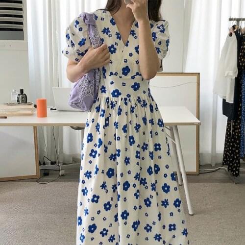 Womens Spring Summer Fashion Designer Brief V Neck Floral Long Dress Female Chic Casual Slim Dress TB670