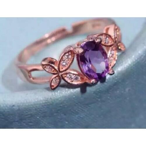Natural amethyst Ring Natural gemstone ring S925 sterling silver trendy Elegant fine Bow scissors women girl gift Jewelry