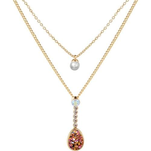 ZWPON 2019 New Pearl Gold Teardrop Druzy Layer Choker Pendant Necklace for Women Fashion Summer Statement Necklace Wholesale