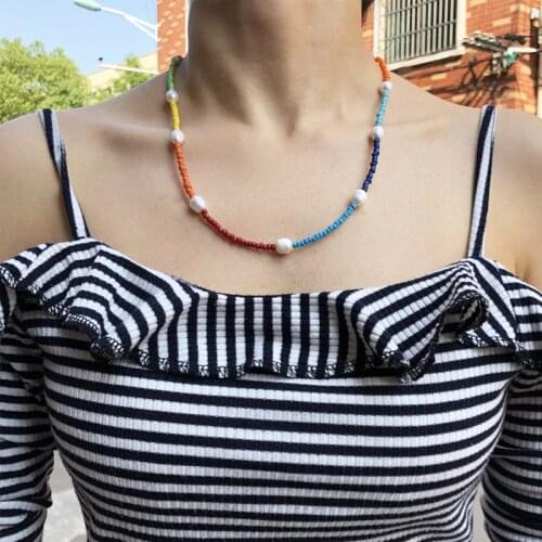 2019 Fashion Jewelry Colorful Statement Beaded Necklace Choker Freshwater Pearl Beads Necklace Jewelry for Women Daily Accessory