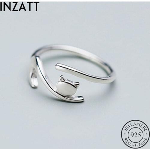 INZATT Real 925 Sterling Silver Cat Adjustable Ring For Fashion Women Party Cute Fine Jewelry Minimalist Accessories 2020 Gift