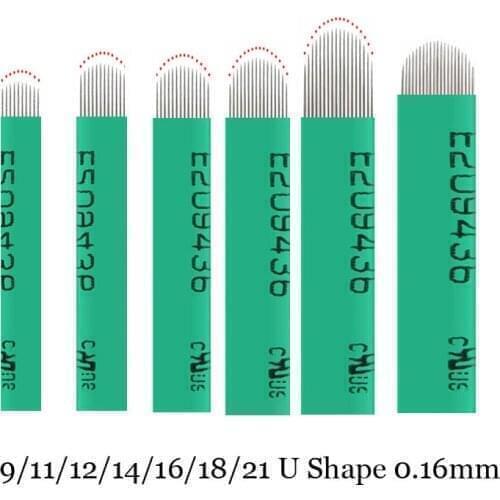 0.16mm Green Nano LAMINA MICRO 12U/18U Shape FLEX CHANFRADA Microblading Needles For Tebori Microblading Permannet Manual Pen