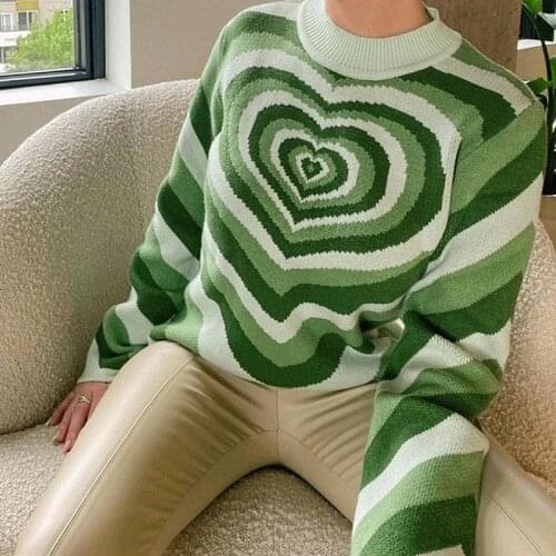 2021 Y2K Aesthetics Sweater Women Heart Striped Turtleneck Sweaters E-girl Sweet Pullovers Long Sleeve Autumn Sweater Knitwear