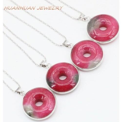 26mm Trendy Stainless Steel Natural Stone Jades Chain Pendant Round Circle Necklaces & Pendants For Women Elegant Jewelry B3326