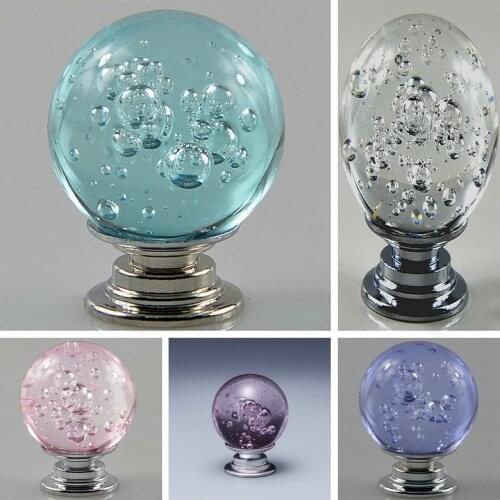 30mm single hole crystal handle European lake blue bubble ball drawer furniture handle aluminum alloy base K9 crystal handle