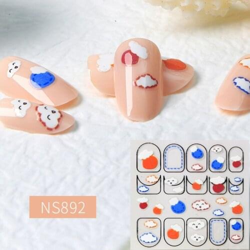 ENDRRFLLA Cartoon Rainbow Clouds Cute Image Quality 3D Engraved Nail Stickers Nail Art Decorations Nail Decals Design