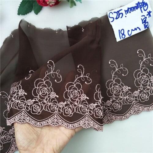 4Meters Mesh Rose Flower Embroidery Lace Fabric Coffee Trim For Bra Lingerie Underwear Dolls Dress Ribbon Hair Bow DIY 18cm