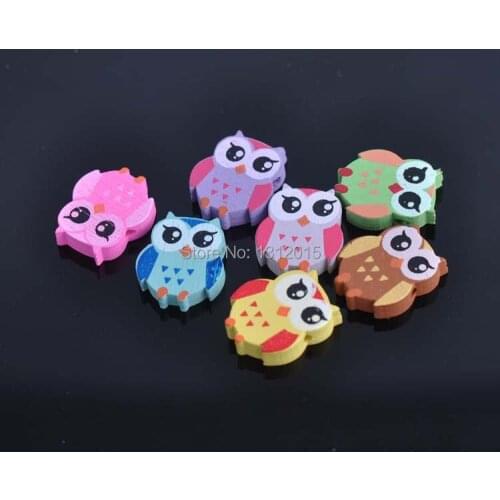 Wholesale 21x17mm 50pcs Multicolor Wooden cute owl Spacer Loose beads Fit Children Handmake DIY Accessory MT001
