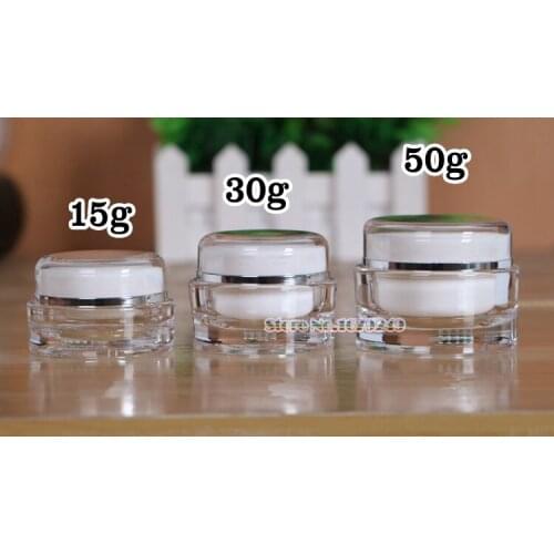 White Acrylic Makeup Jar 15g 30g 50g/50ml Plastic Cap Inner Cap empty cosmetic jars,facial mask/Eye Cream jars200pcs/lot