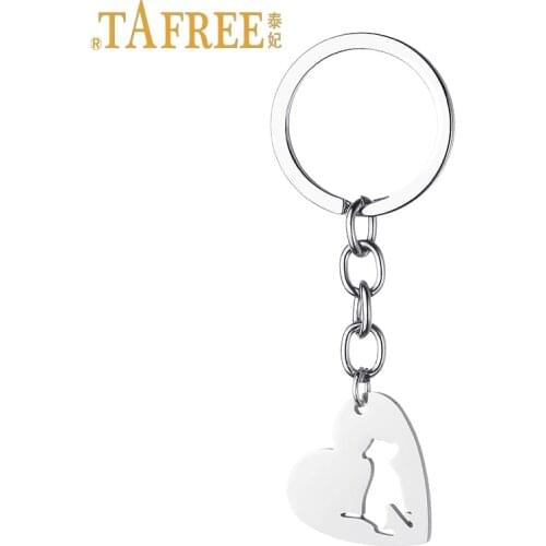 TAFREE men women dog lover keychain Heart-shaped pendant bulldog pet dog stainless steel animal key chains rings jewelry SKU01