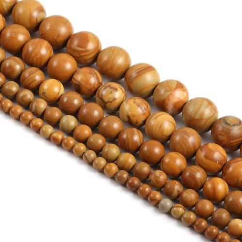 Natural Stone Beads Round Top grade Wood grain stone Loose Spacer beaded for Jewelry Making DIY Bracelet Necklace Accessories