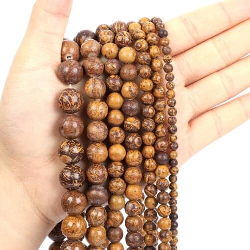 Natural Stone Beads Golden Phoebe Stone Round Loose Beads for Jewelry Making Needlework DIY Bracelet Strand 4-12 MM