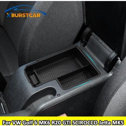 Central Armrest Storage Box for VW Golf 6 MK6 R20 GTI SCIROCCO Jetta MK5 Central Armrest Storage Box Container Holder Tray