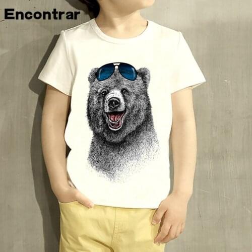 Kids The Happiest Laughing Bear Design T Shirt Boys/Girls Great Casual Short Sleeve Tops Children Cute T-Shirt,HKP5047