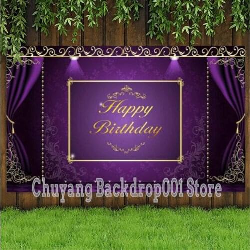 Purple Glitter Stage Backgrounds Happy 30th 40th 50th 60th Birthday Photography Backdrop For Event Party Banner Photo Studio