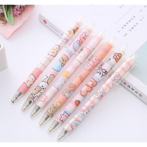 3pcs/lot Gel Pen Writing Quick Dry Rollerball Pen For School Supplies 0.5mm Cute Bear Pattern Stationery Ballpoint Pen 040354
