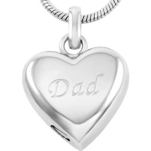 IJD8455 Gold Dad Engraved Heart Urn Necklace Stainless Steel Cremation Pendant Keepsake Jewelry for Ashes