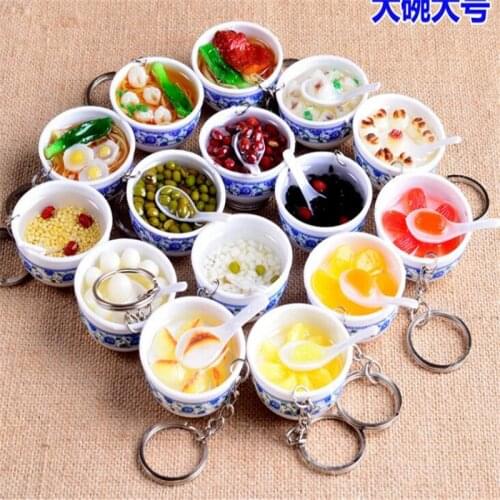 Simulation Food Key Chains noodle Creative Keychain Chinese Blue and white porcelain Food Bowl Mini bag pendant B141