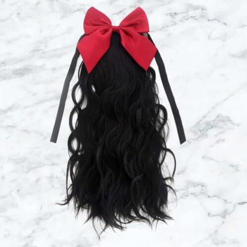 Horsetail Wig Fake Curly Hair Fix Tightly Highest Elasticity Beauty Tool Female Natural Long Curly Bow Wig for Girl
