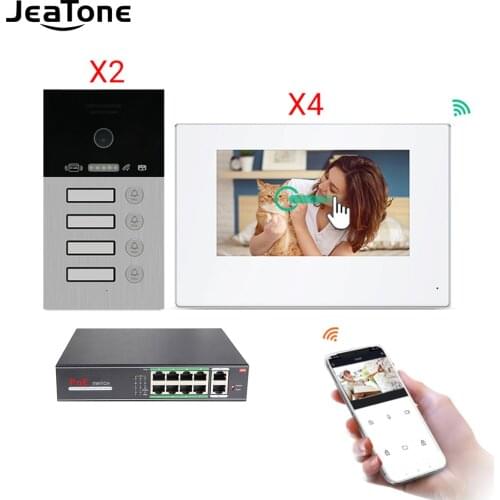 IP Door Phone WIFI Video Intercom Video Doorbell 7'' Touch Screen for 4 Separate Apartments/8 Zone Alarm Support Smart Phone iOS