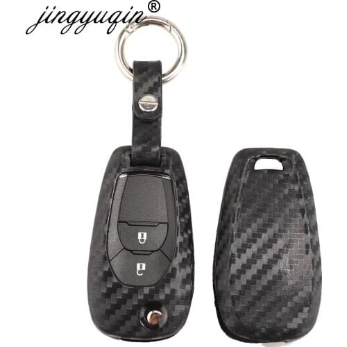 Jingyuqin Carbon Silicone Flip Key Cover For Chevrolet Cruze Sonic Spark Camaro Equinox Trax Malibu 2/3/4B Car Key Case Fob