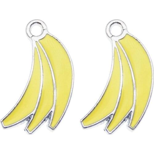 Julie Wang 5PCS Enamel Yellow Banana Charms Alloy White K Tone Artificial Fruit Pendants Bracelet Jewelry Making Accessory