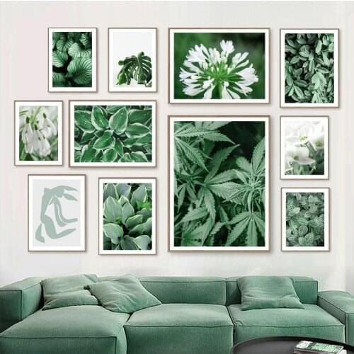 Green Botanical Leaves Magnolia Flower Abstract Nude Wall Art Print Canvas Painting Nordic Poster Decor Picture For Living Room