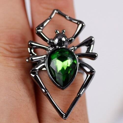 Retro Fashion Animal Ring Creative Black Spider Inlaid Gem Ring Men and Women Punk Hip Hop Halloween Gift Funny Ring