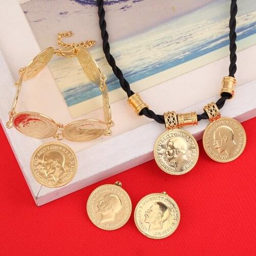 Ethiopian Gold Coin Jewelry Sets Ethiopian Coin Set Coin Necklace Pendant Earrings Ring Bracelet Jewelry