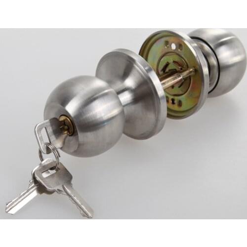 Stainless Rotation Round Door Knobset Handle Entrance Passage Lock With Key for Household Bedrooms Living Rooms Bathrooms