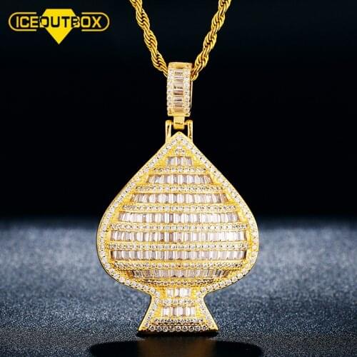 ICEOUTBOX New Poker Heart Pendant Full Of Crystal AAA Cubic Zircon Mens Women Hip Hop Rock Jewelry Charms Fashion Necklace Gift