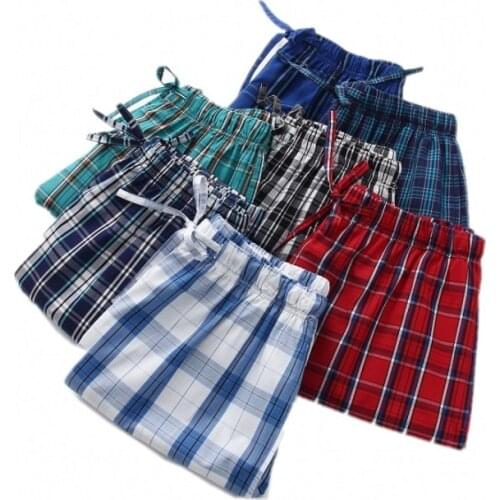 2021 Summer Men 100% cotton sleep bottoms Male beatch shorts Board Shorts Men Casual Plaid pajama half pants Swimming Shorts XXL