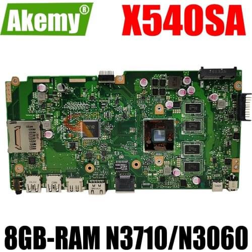 AKEMY X540SA Laptop Motherboard For ASUS VivoBook X540SA X540SAA Original Mainboard 8GB-RAM N3710/N3700