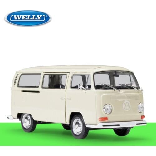 Welly 1:24 Diecast VW T2 1972 T1 1963 Bus Red Cream Blue High Simulation Vehicle Alloy Metal Model Car